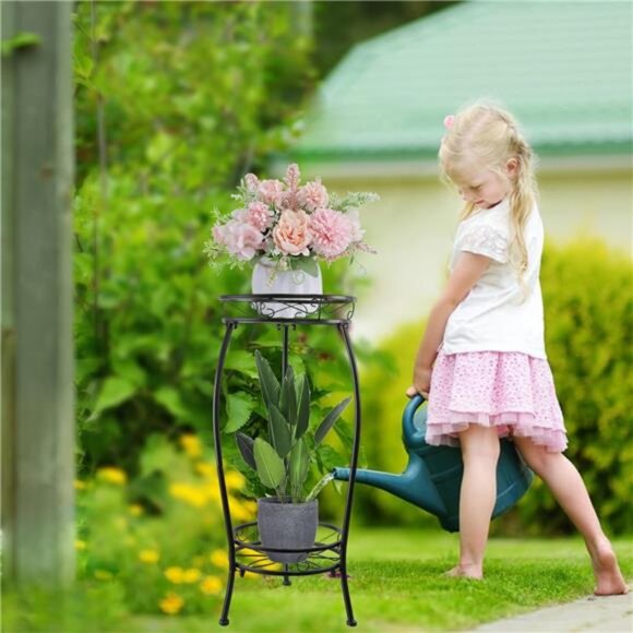 Plant Stand Indoor,2 Tier 27.1'' Outdoor Plant Stands Tall,Heavy Duty Metal - Picture 3 of 7